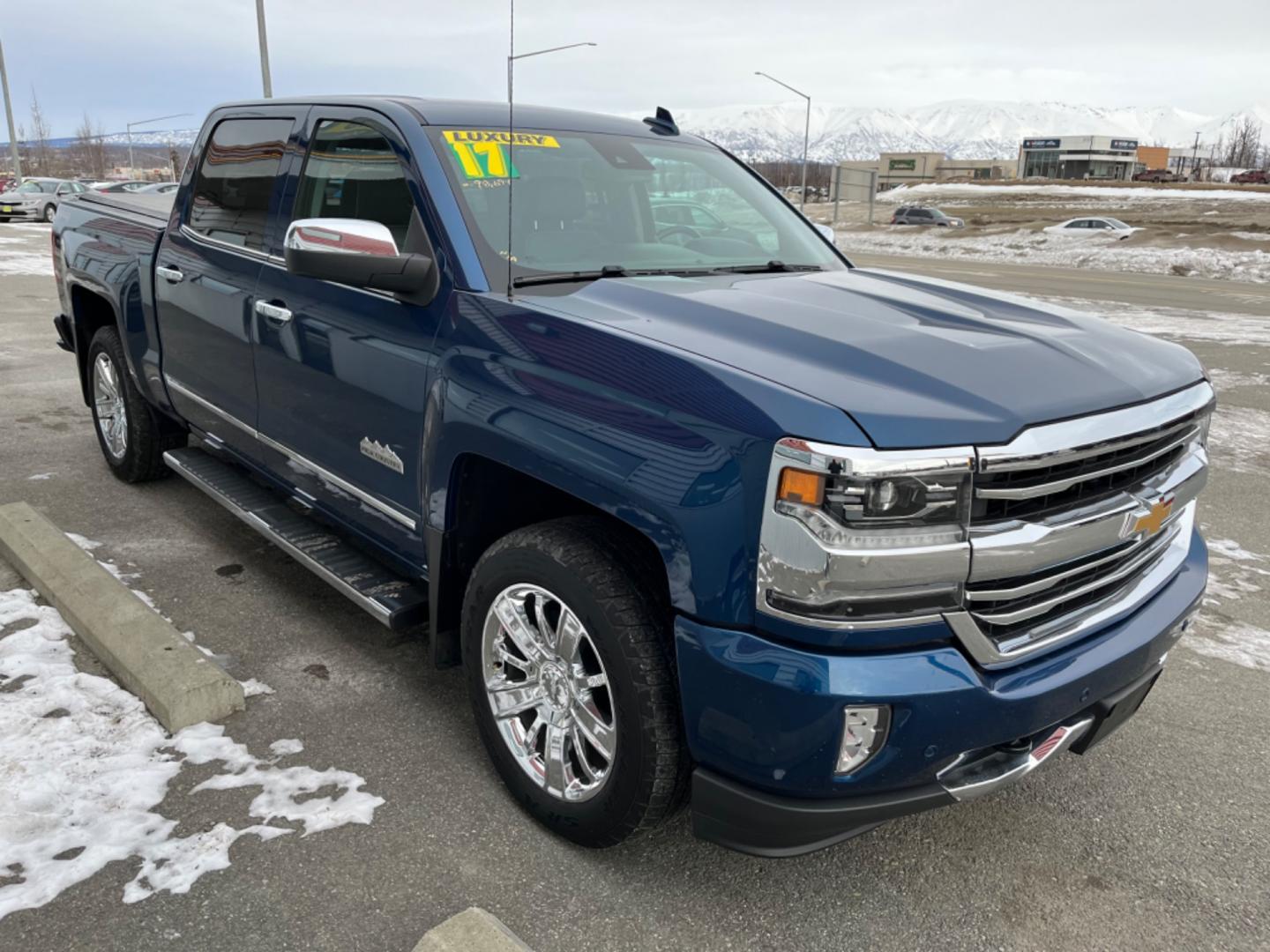 2017 Blue /black leather Chevrolet Silverado 1500 High Country Crew Cab Short Box 4WD (3GCUKTEJ2HG) with an 6.2L V8 OHV 16V engine, 6A transmission, located at 1960 Industrial Drive, Wasilla, 99654, (907) 274-2277, 61.573475, -149.400146 - Photo#5